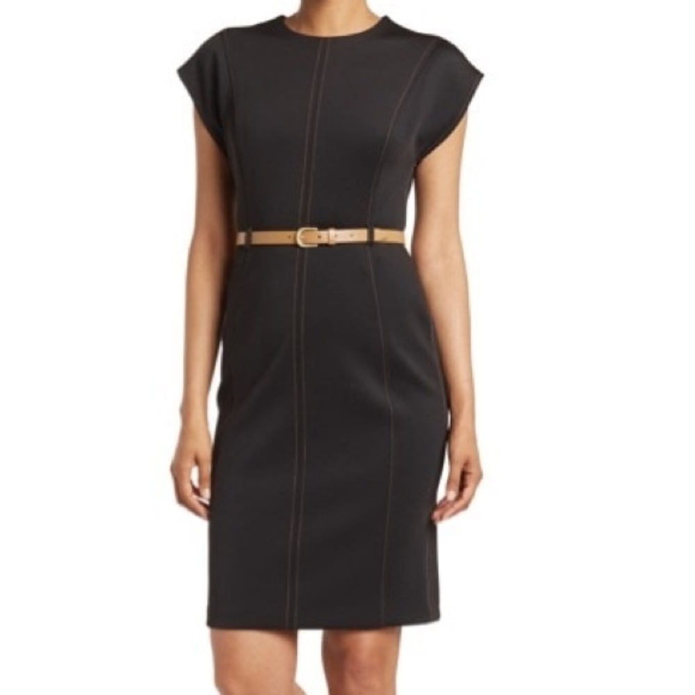 Calvin Klein Midnight Blue Dress with Beige Belt